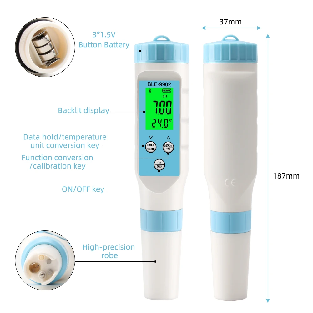 noisemeter Blue Tooth 5 in 1 PH EC TDS Salinity TEMP Meter Digital Water Quality Tester Smart Online Monitor APP Control for Aquariums Pool electronic tape measure