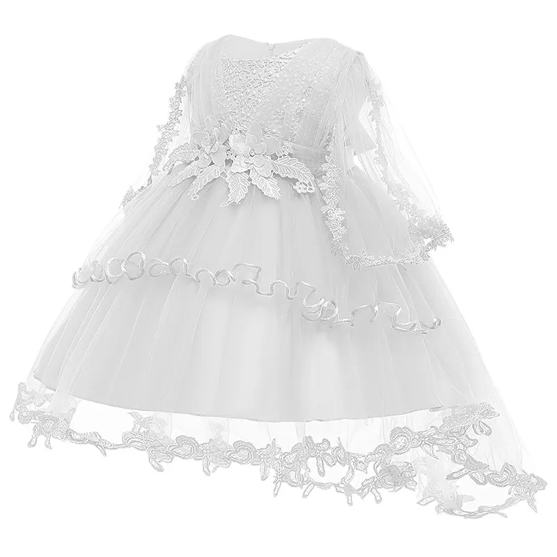 Двухслойное кружевное платье принцессы с накидкой для маленьких девочек рождественское платье для дня рождения для маленьких девочек одежда для крещения для малышей возрастом 1 год - Цвет: White
