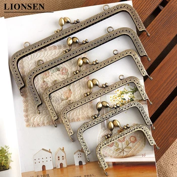 

LIONSEN DIY Antique Bronze Flower Bud Head Metal Purse Frame Handle Kiss Clasp Lock for Bag Sewing Craft Tailor Accessories