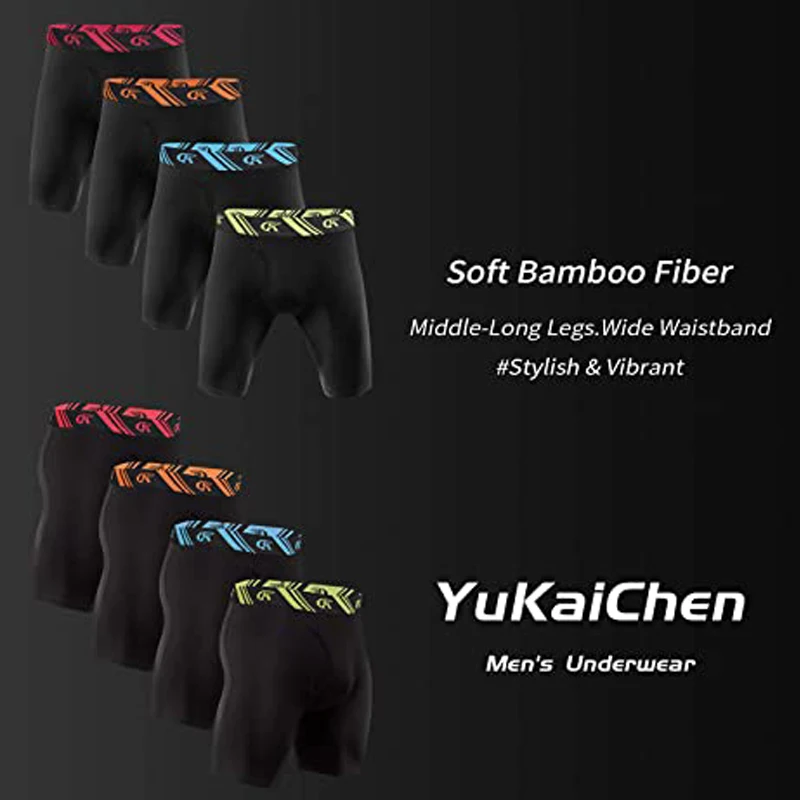 4pcs Men's Soft Bamboo Fiber Underwear Long Boxer Briefs Function Fly