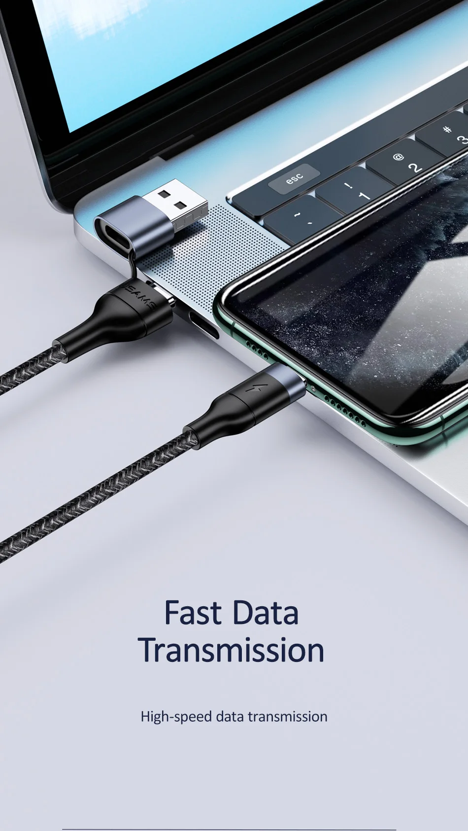 USAMS 2 в 1 USB C к usb type C кабель для Xiaomi huawei samsung USB C к Lightning Быстрая зарядка кабель Шнур для iPhone