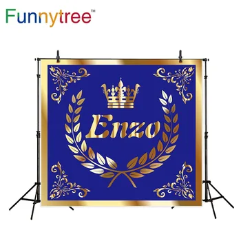 

Funnytree Photography Background Blue bottom backdrop Gold Crown Olive branch frame background birthday baby shower boy backdrop