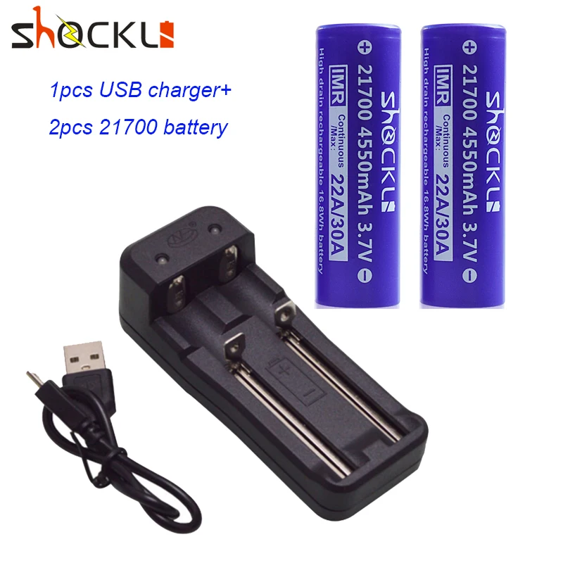 

Универсальное зарядное устройство Shockli с 2 слотами USB для перезаряжаемой литиевой батареи 18650 26650 4500 21700 с 21700 4550 мАч батареей