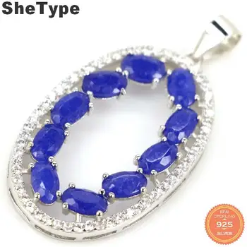 

35x18mm Beautiful 2.7g Real Blue Sapphire Purple Amethyst White CZ Wedding Woman's 925 Solid Sterling Silver Pendant