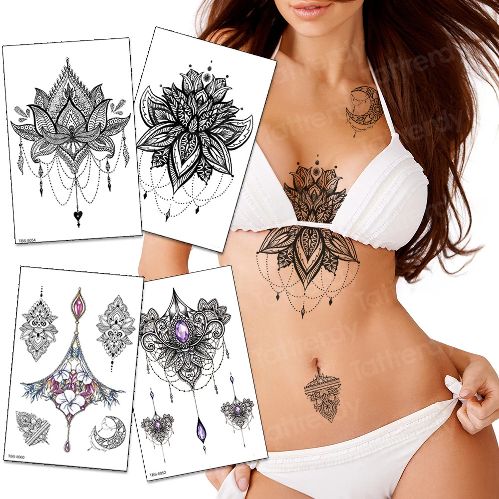 Mandala Temporary Tattoo Sticker Lace Black Henna Sex Tattoo For Woman  Under Breast Tattoo Underboob Sketches Tattoo Designs - Temporary Tattoos -  AliExpress