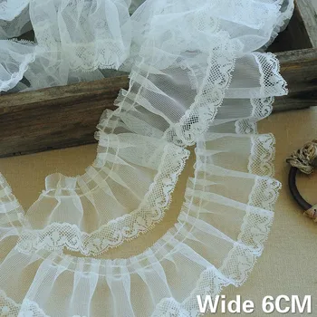 

6CM Wide Luxury White Tulle 3d Pleated Lace Applique Needlework Dress Guipure Collar Fringe Ruffle Trim Ribbon DIY Sewing Decor