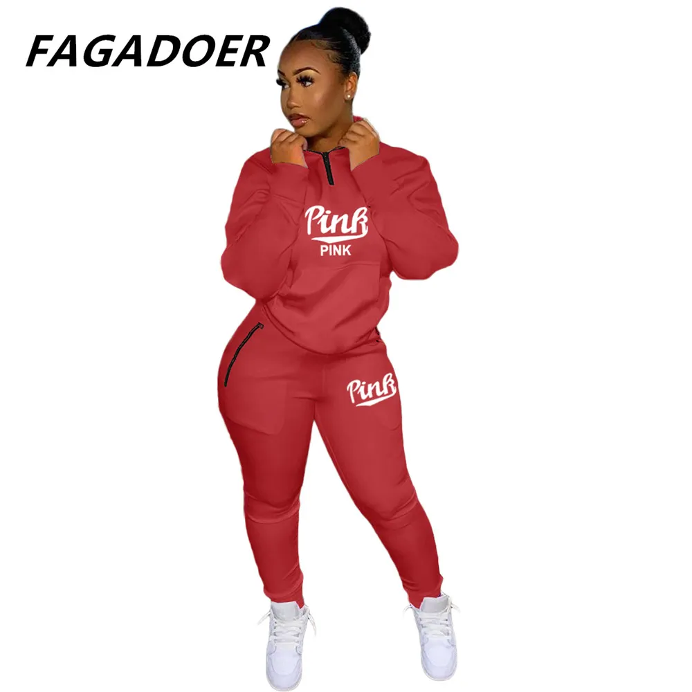short pants suit Fall Winter Tracksuits Women Two Piece Set Pink Letter Print Graffiti Sport Outfits Casual Zip Sweatshirt+Pants Women Sweat Suit white pant set Suits & Blazers