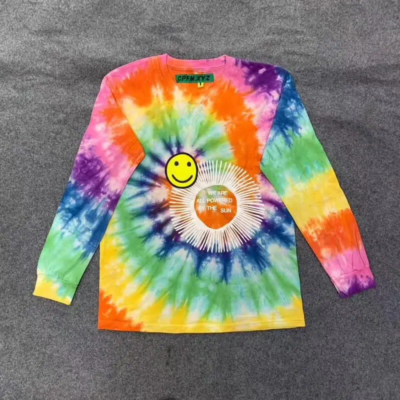 2020 New CPFM.XYZ T-shirt Men Women Long Sleeve CPFM Hip Hop Tie High Quality Dye Smile Sun Plant Flash Top | Мужская одежда