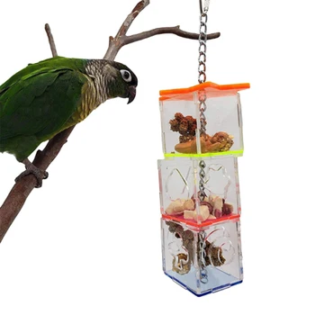 3 Layer Parrot Hanging Chewing Feeding Toy Bird Feeding Transparent Food Feeder Holder Hanging Forage Box Cage Toy 1