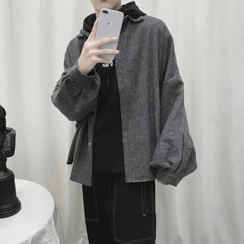 

2019 Men's Thick Fabric Hawaiian Shirt Male Tide Clothes Loose Coat French Cuff Mens Fashion Grey Color Shirts Camisa Masculina