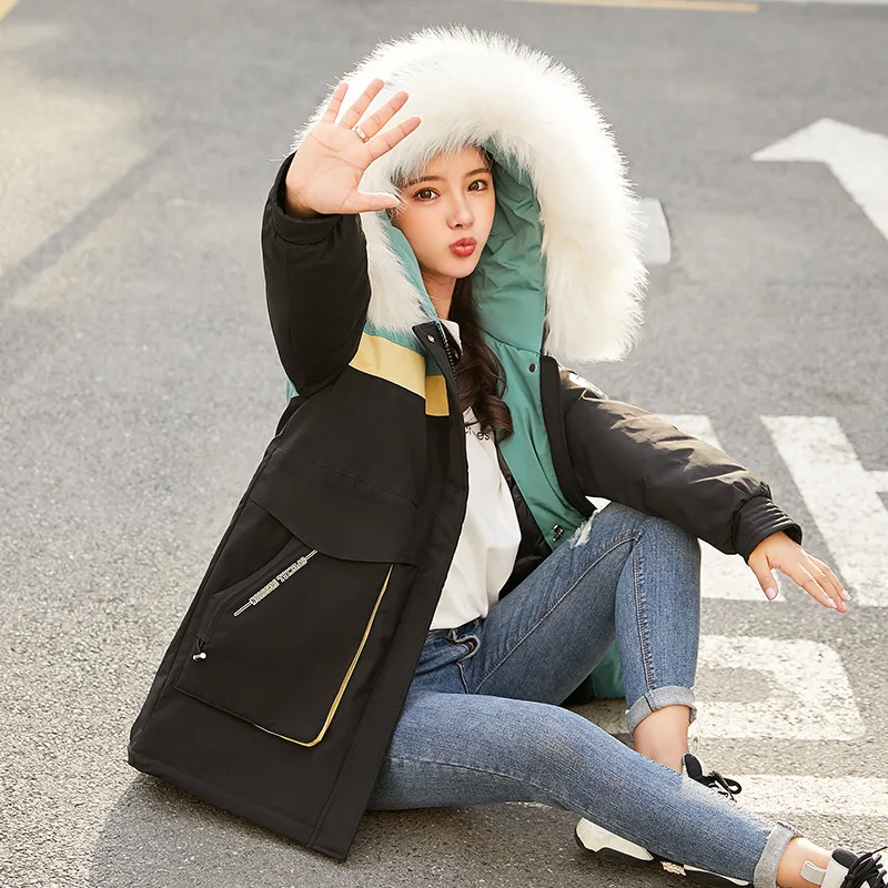 

Fashion Waist Hugging Versatile Elegant Contrast Color Joint Cotton-padded Clothes 2019 Winter Korean-style