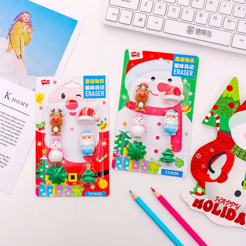 

6 Pcs/lot Santa Claus Snowman Christmas Tree Eraser Set Pencil Rubber Eraser Kawaii Stationery School Supplies Kids Girl Gifts