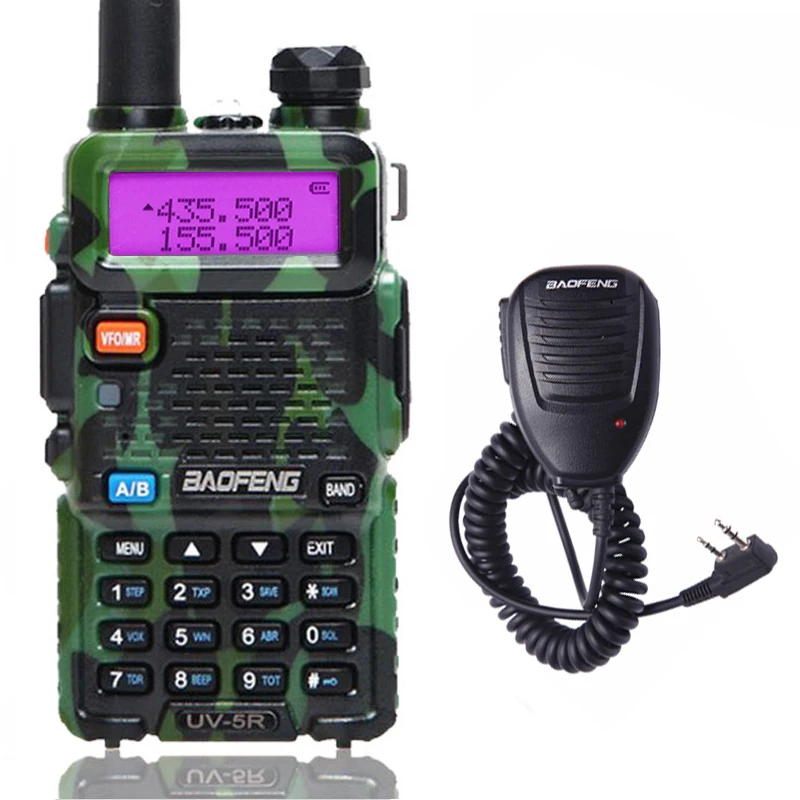 BAOFENG UV-5R 5 Вт 10 км Двухдиапазонная рация 136-174 МГц и 400-520 МГц портативная двухсторонняя CB радио UV5R(черный/Камуфляж - Color: camo speaker