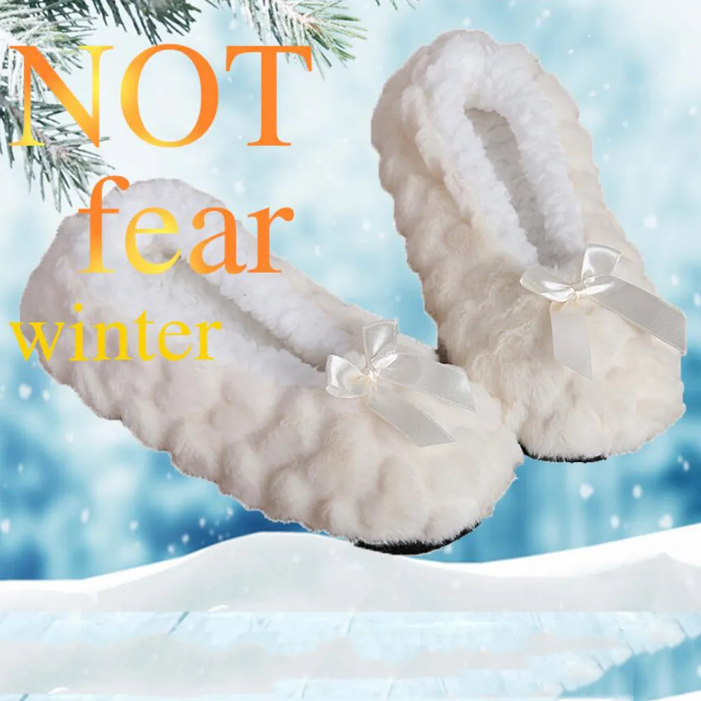 Зимние женские домашние тапочки; теплые мягкие плюшевые тапочки; домашние тапочки из флока с бантом-бабочкой; нескользящая Милая женская обувь