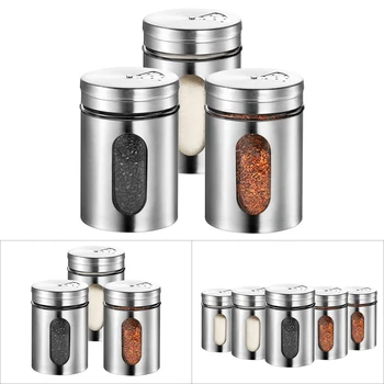 

Kitchen Tools 3/5pcs Practical Stainless Steel Seasoning Condiment Jar Kitchen Spice Bottle Glass Seal Pepper Shaker Bottle