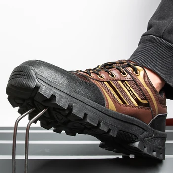 

Spring/Autumn Casual Adult Shoes Black Brown Large Size Shoes for Men Rubber Sole Work Shoes Mens Steel Head Casual Sneakers Man