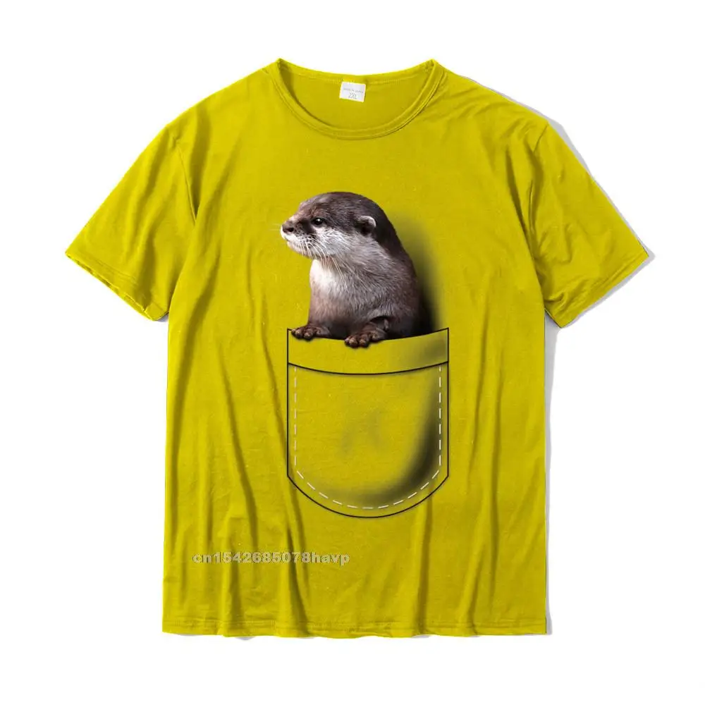 comfortable T Shirt 2021 Crewneck Design 100% Cotton Mens Tops Shirts Printing Short Sleeve Tops Tees Wholesale Cute Otter Pocket peeking Pocket - Funny Otter Tshirt__247. yellow