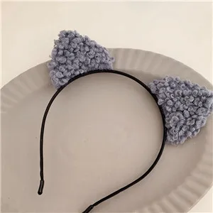 Blue grey Модные женские ободки для волос с ушками животных из овечьей шерсти женские ободки женские аксессуары для волос - Цвет: Blue grey