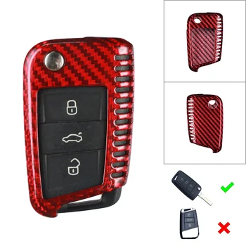 

Red Car Real Carbon Fiber Remote Key Shell Cover Case For 2015-up VW MK7 Golf GTI Jetta