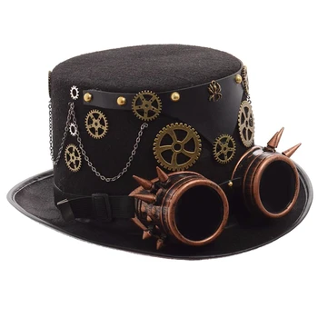 

Halloween Party Chapeu Fedora Gothic Unisex Steampunk Top Hat With Goggles