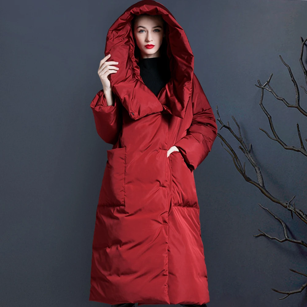 

Winter Fashion Long Hooded Coat For Women Windproof Fluffy 95% White Duck Down Jackets Female Oversized Thick Warm Down Overcoat