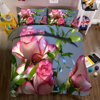 

WOSTAR New arrival 100% cotton bedding set 3d print Blooming rose floral bedding set summer bed linen 2/3pcs Bedclothes