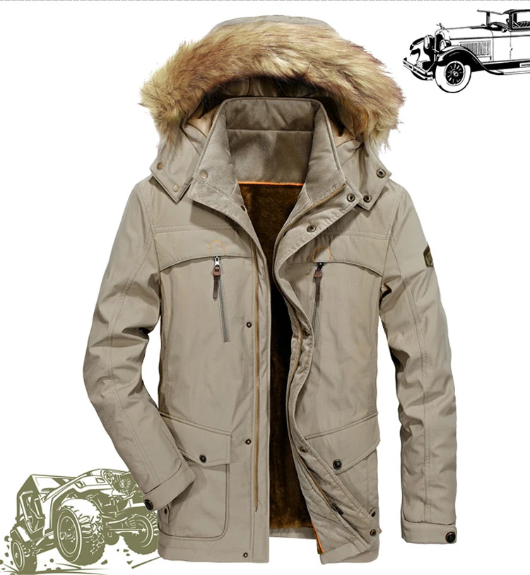 Зимнее пальто средней длины Хлопковая мужская куртка модная повседневная бархатная утепленная шерстяная Верхняя одежда с капюшоном теплые куртки на молнии