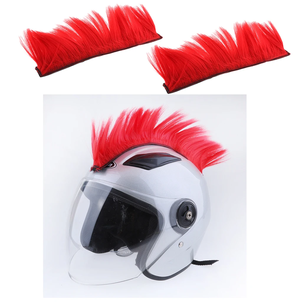 2x Motorcycle Skinhead Wig Punk Helmet Mohawk Wig Costumes Hairpiece Red