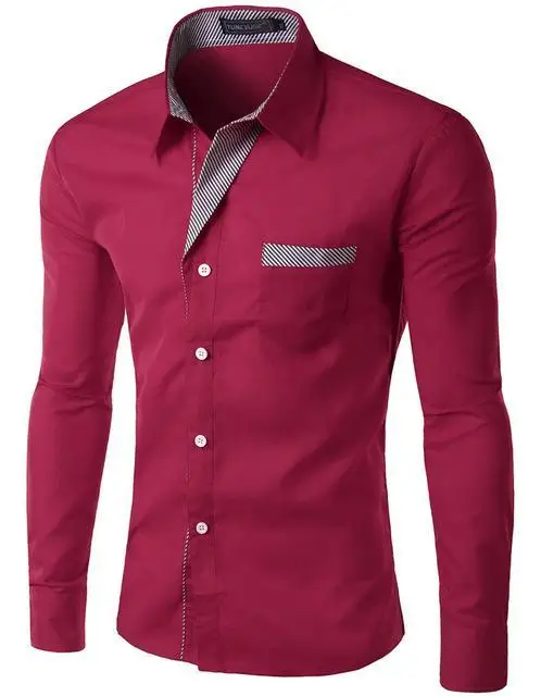 Горячая Распродажа, новая модная мужская рубашка Camisa Masculina с длинным рукавом, мужская приталенная дизайнерская официальная Повседневная брендовая мужская рубашка, размер M-4XL - Цвет: Wine red
