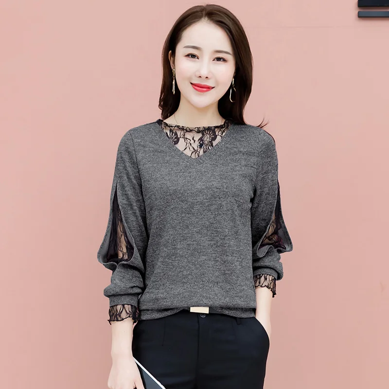 Blusas mujer de moda женские рубашки Женская мода новая весенняя рубашка с длинным рукавом Повседневная кружевная женская блузка 7890 50