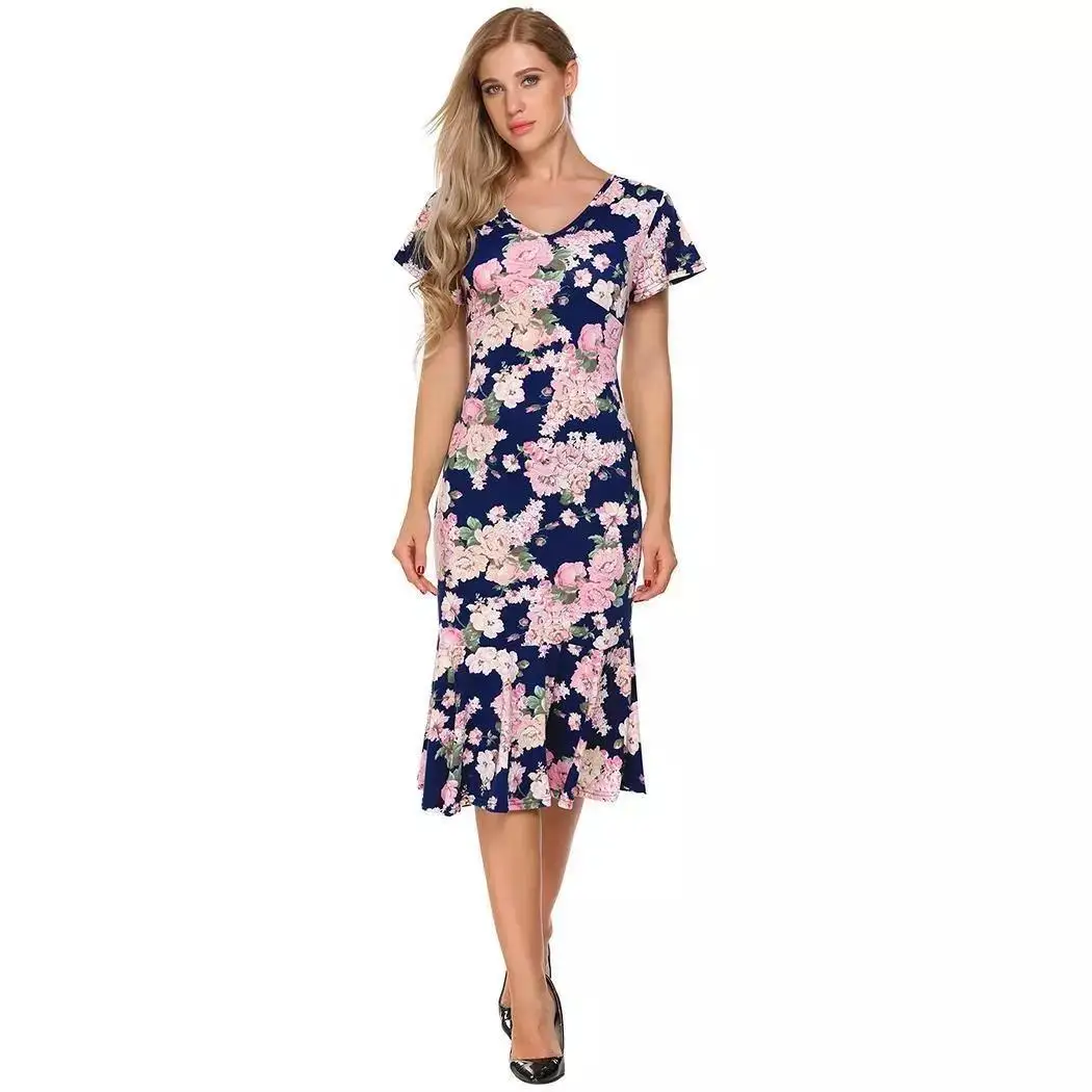 Женское платье-карандаш с V-образным вырезом и коротким рукавом | Женская одежда