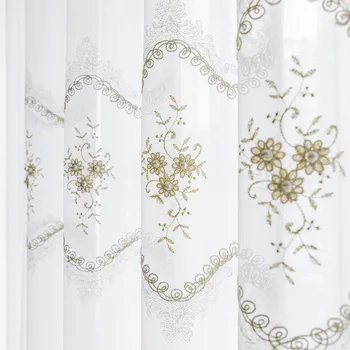 

European-style Simplicity Pearl Cord Embroidered Curtains for Living Room Bedroom Light-transmitting Vertical Screen Curtain
