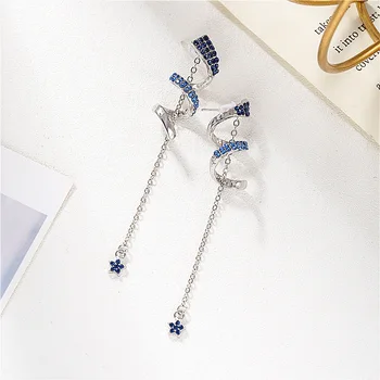 

2020 New Arrival Metal Vintage Geometric Curve Rotating Blue Star Tassel Dangle Earrings For Women Fashion Jewelry Gifts