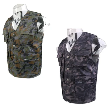 

Men Multi Pocket Vest Fishing Sleeveless Travel Safari Outdoor Waistcoat Single Breasted Vest for Fishing Hunting Photography