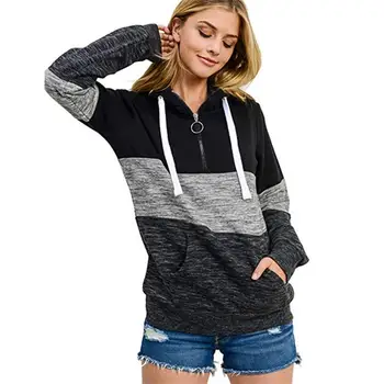 

Aulead Women Spring New Style Plus-Sized Hoodies Solid Color Block Hood Zipper Sweatshirt Casual Long Sleeve Hooded Pullover 50c
