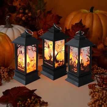 

Halloween Vintage Pumpkin Castle Ghost Candle LED Light Lamp Halloween Party Outdoor garden Hanging Decor Lantern Light Party
