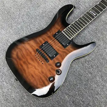 

Factory Brown Burst maple top 7 Strings Electric Guitar,Black hardware ES solid body Guitar,Free shipping