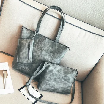 

New kmuysl mother bag lady shopping bag large capacity shoulder bag leather bag three-piece bag stylish and simple bag