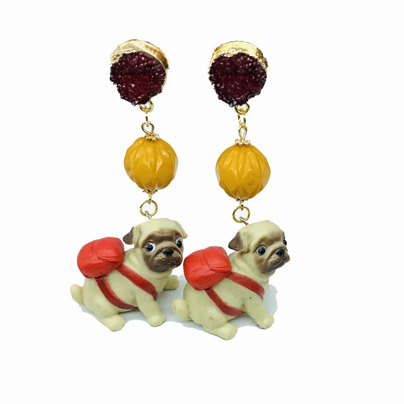 

Cute Animal Doll Resin Drop Earrings Women Panda Pug Dog Piggy Pink Black Rhinestone 3D Long Dangle Big Statement Girls Birthday