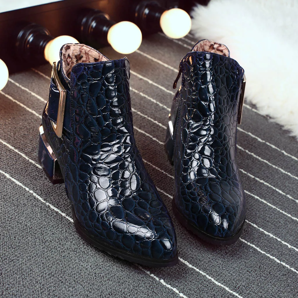 

Leather Autumn And Winter With ankle boots for women botines mujer 2019 Female England Pointed Patent Square heel boots women