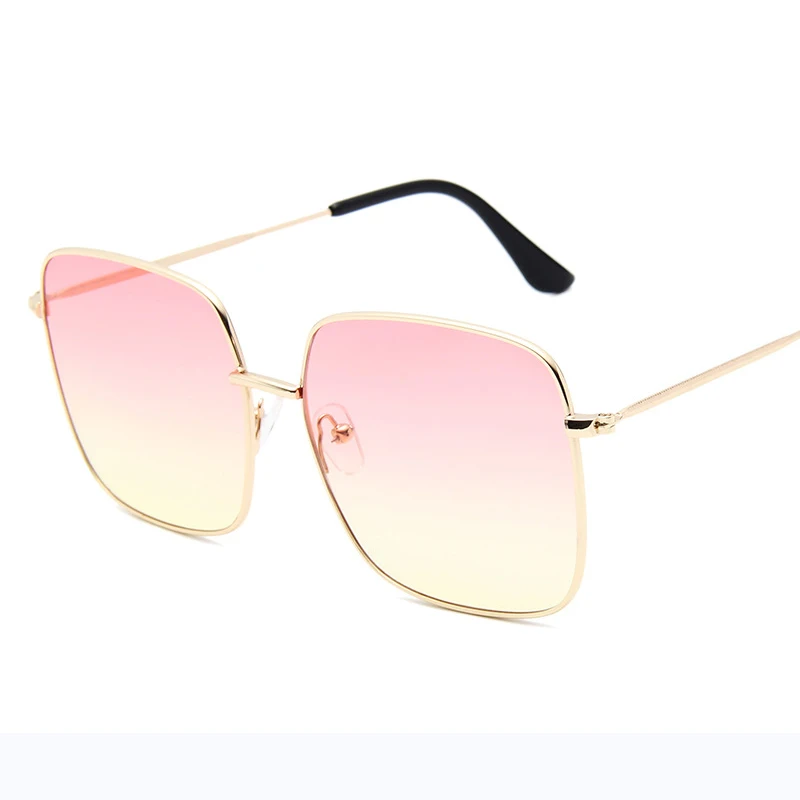 LeonLion Квадратные ретро солнцезащитные очки мужские роскошные брендовые Солнцезащитные очки Мужские/Женские Большие винтажные очки для мужчин зеркальные Gafas De Sol Hombre - Цвет линз: Gold Pink Yellow