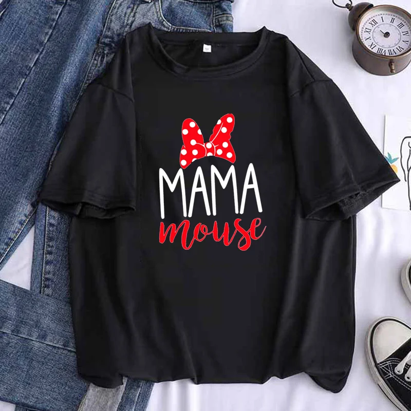 Mama Mouse Mini Mouse Funny Women Black T Shirt Casual Kawaii Hipster Lip Tees Top Female Harajuku Girl Clothes,Drop Ship