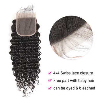 Brazilian Deep Wave Bundles With Closure Non Remy Human Hair 3 and 4 Bundles With Lace Closure Queen Mary Human Hair Extensions 6