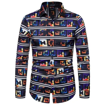 

Men Fashion Casual Long Sleeved Printed shirt Slim Fit Male Social Business Dress Shirt Brand Men Clothing Soft Comfortable