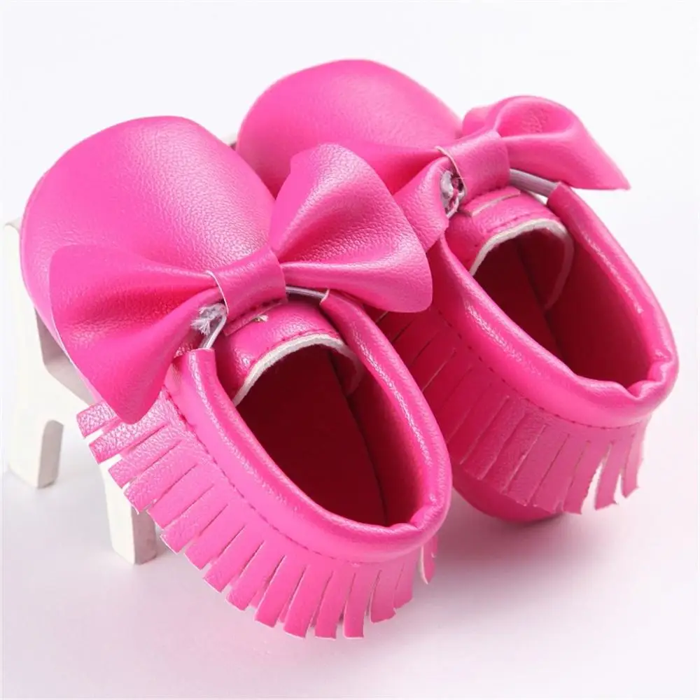 НОВАЯ РОЖДЕСТВЕНСКАЯ обувь с блестками для новорожденных и маленьких девочек; обувь с кисточками и бантиком; нескользящие кроссовки для детей 0-24 месяцев - Цвет: Baby Bow Shoes-L