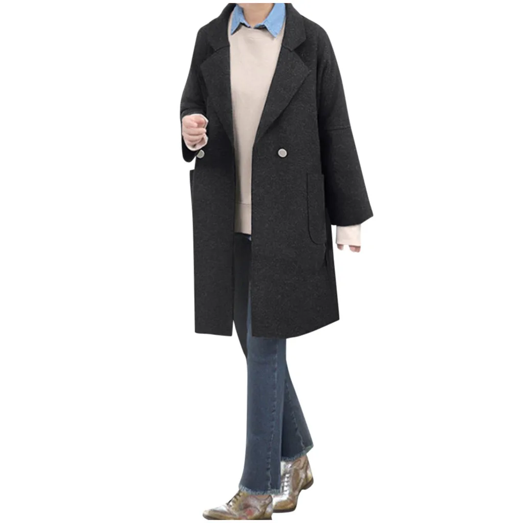 Manteau femme hiver зимнее пальто женское зимнее шерстяное пальто с отворотом Тренч куртка с большим карманом верхняя одежда пальто из искусственного меха