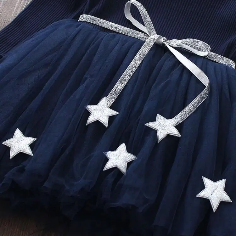 Зимняя брендовая Детские платья для девочек повседневная одежда, украшенной звездой; платье для девочек Детская эксклюзивная одежда платье для дня рождения 3 8Y
