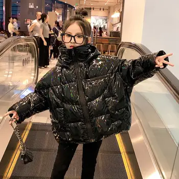 

Plus size Girls Glossy Down coats thicker warm children hooded park girls kids winter Down jackets with a zipper for girls Y2481