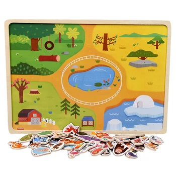 

Wooden Jigsaw Educational Toy Safe Early Learning Refrigerator 3D Interaction Children Animal Traffic Cartoon Game Kids Magnetic