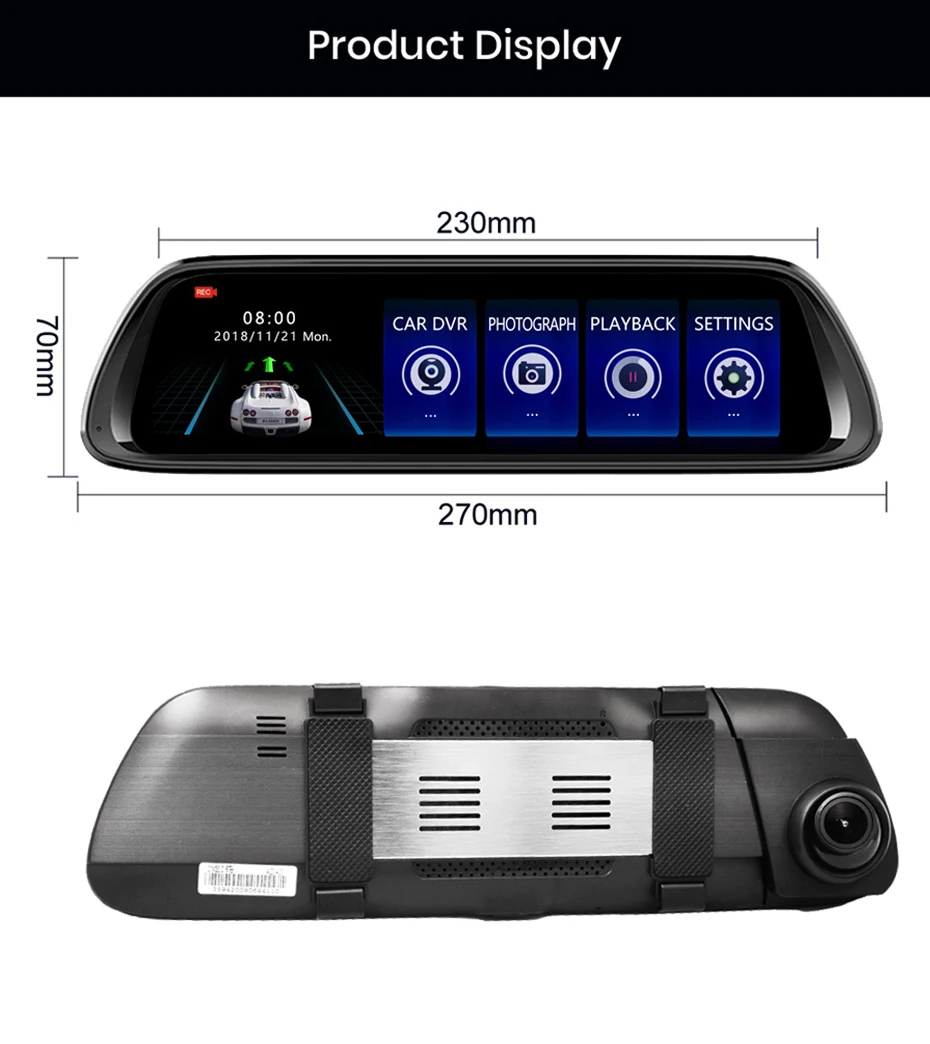 QUIDUX 4 г ADAS Автомобильный dvr камера 1" Android 8,1 поток медиа зеркало заднего вида FHD 1080 P Wi Fi для панели, GPS Cam Регистратор Видео регистраторы